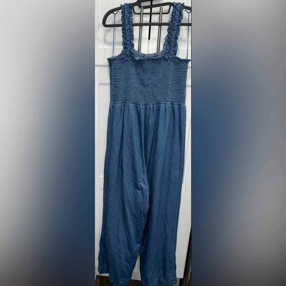 Draper James RSVP Wide Leg Cotton Chambray Jumpsuit Size XL
